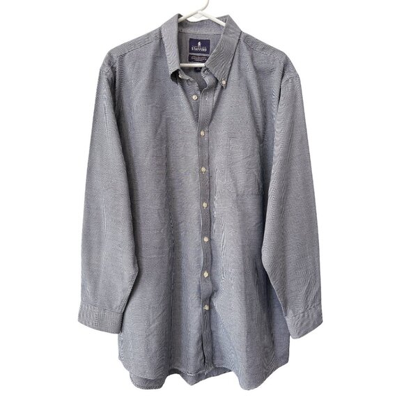 Stafford Oxford Shirt Size 18 Wrinkle Free Fitted Button Front Houndstooth Work - Picture 1 of 5